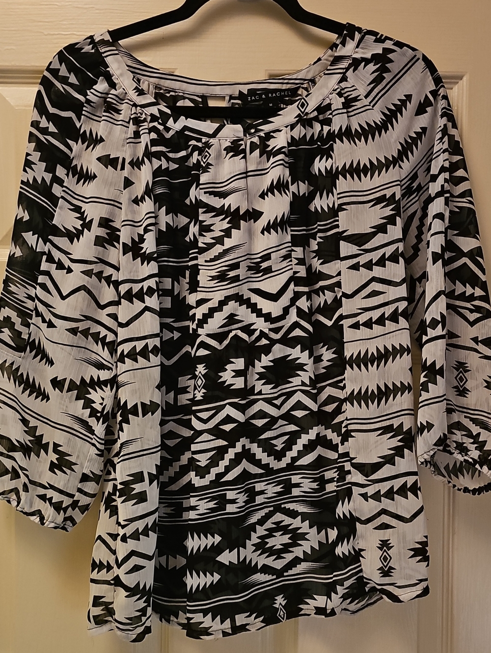 Zac & Rachel Black and White Aztec Peasant Blouse